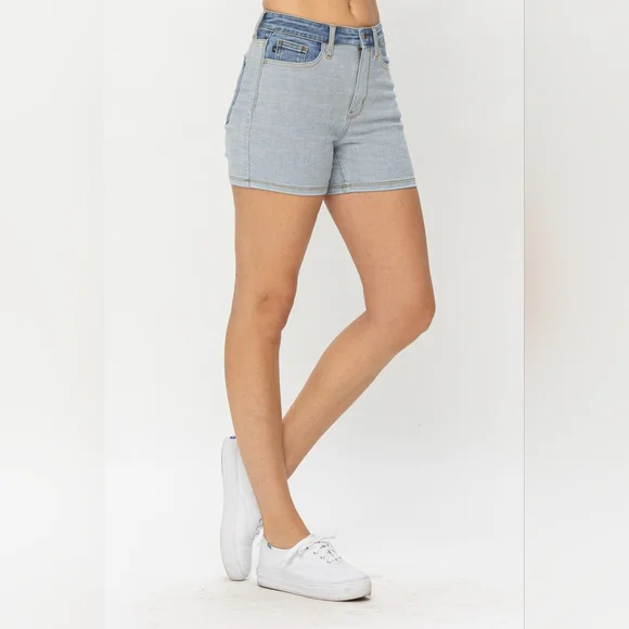 Judy Blue Full Size Color Block Denim Shorts Hit ♡ Button For 20% OFF SALE!!